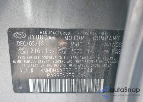 2014 Hyundai Elantra Limited из США, поврежденный, VIN KMHDH4AE6EU060744